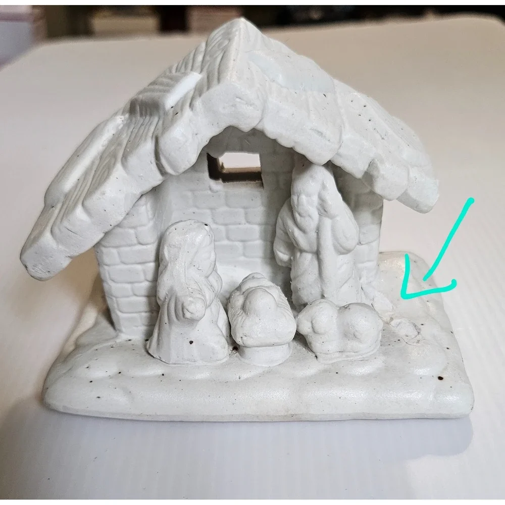 Vintage White Ceramic Bisque Nativity Scene Figurine‎ Unpainted Manger